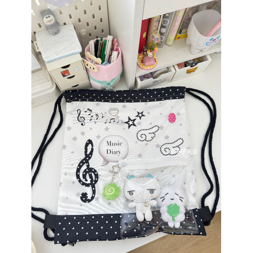 不想失業原創音符抽繩痛包百搭古早味雙肩包包大容量小衆追星後後背包