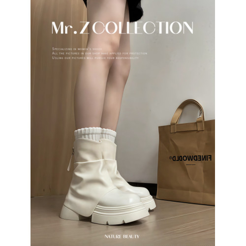 爆款白色靴子女2025春秋新款配裙子增高褲琯靴厚底短靴顯瘦堆堆靴 爆款白色靴子女2025春秋新款配裙子增高褲琯靴厚底短靴顯瘦堆堆靴