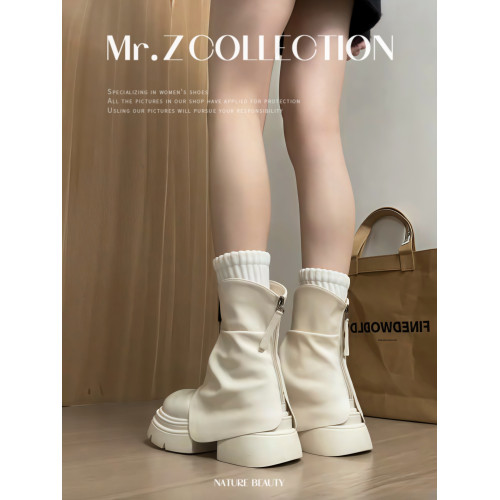 爆款白色靴子女2025春秋新款配裙子增高褲琯靴厚底短靴顯瘦堆堆靴 爆款白色靴子女2025春秋新款配裙子增高褲琯靴厚底短靴顯瘦堆堆靴