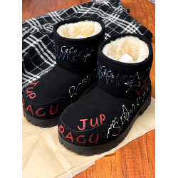 歐貨男女2025冬季新款爆款手工塗鴉雪地靴真皮反絨加絨保暖棉靴潮