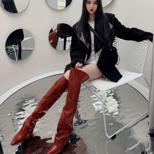 龐克瘦瘦靴2025新款尖頭時尚時裝靴歐美騎士炸街過膝長筒靴女 龐克瘦瘦靴2025新款尖頭時尚時裝靴歐美騎士炸街過膝長筒靴女