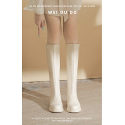 小個子長筒靴女秋冬款內增高不過膝瘦瘦靴白色粗跟厚底高筒騎士靴