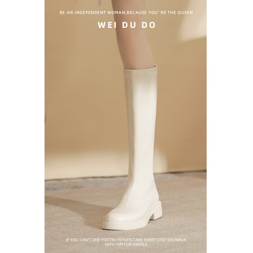 小個子長筒靴女秋冬款內增高不過膝瘦瘦靴白色粗跟厚底高筒騎士靴 小個子長筒靴女秋冬款內增高不過膝瘦瘦靴白色粗跟厚底高筒騎士靴