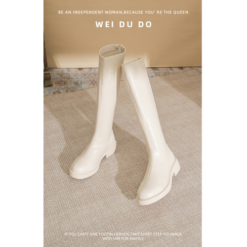 小個子長筒靴女秋冬款內增高不過膝瘦瘦靴白色粗跟厚底高筒騎士靴 小個子長筒靴女秋冬款內增高不過膝瘦瘦靴白色粗跟厚底高筒騎士靴