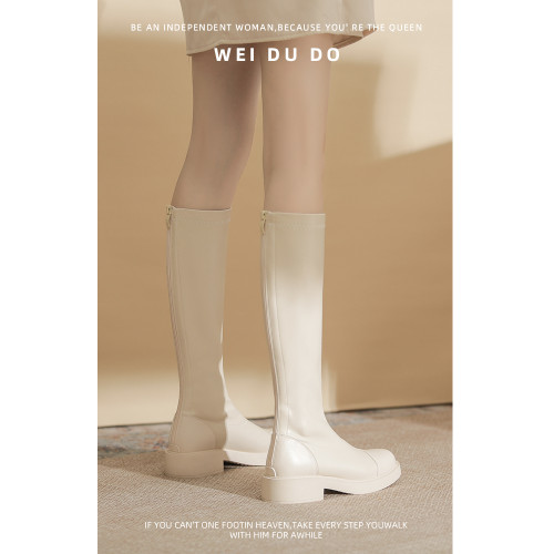 小個子長筒靴女秋冬款內增高不過膝瘦瘦靴白色粗跟厚底高筒騎士靴 小個子長筒靴女秋冬款內增高不過膝瘦瘦靴白色粗跟厚底高筒騎士靴