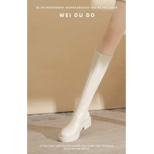 小個子長筒靴女秋冬款內增高不過膝瘦瘦靴白色粗跟厚底高筒騎士靴 小個子長筒靴女秋冬款內增高不過膝瘦瘦靴白色粗跟厚底高筒騎士靴