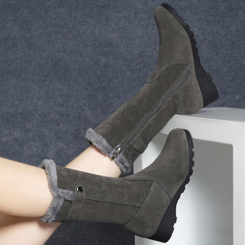 品牌真皮雪地靴女2025新款平底防滑中筒靴冬季保暖加絨加厚棉鞋女