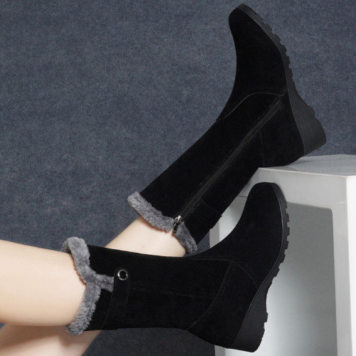 品牌真皮雪地靴女2025新款平底防滑中筒靴冬季保暖加絨加厚棉鞋女