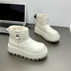 真皮防水防滑雪地靴女2025冬新款小個子6cm厚底時尚加絨保暖棉靴