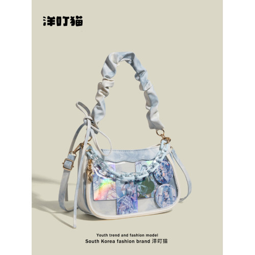 洋叮貓原創設計漸變水墨痛包甜美少女小食量穀子吧唧透明腋下包包