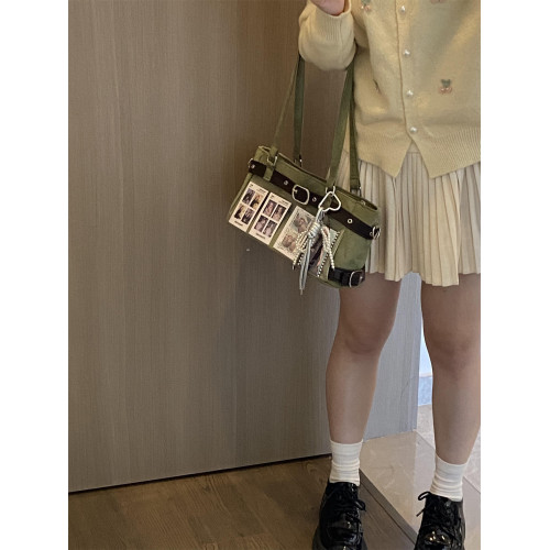 錢一波痛包｜森系麂皮絨綠色小食量穀子小卡追星演唱會斜背單肩包