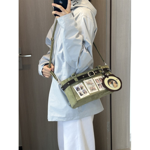 錢一波痛包｜森系麂皮絨綠色小食量穀子小卡追星演唱會斜背單肩包