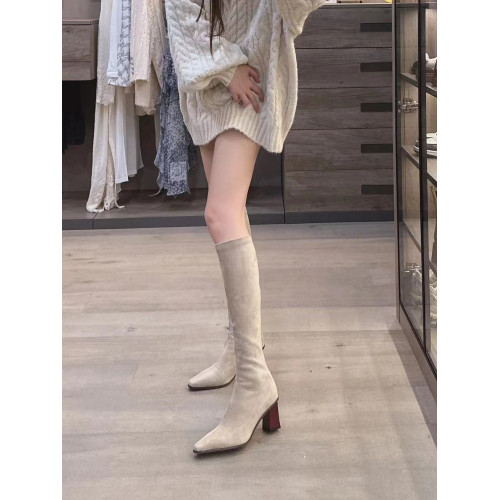 不過膝長靴女2025秋冬新款百搭尖頭高跟彈力瘦瘦靴騎士靴高筒靴