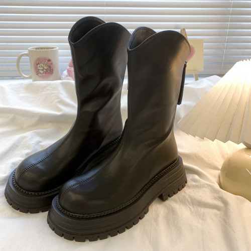 厚底粗跟馬丁靴女2025夏季新款百搭短靴復古英倫風單靴ins潮機車 厚底粗跟馬丁靴女2025夏季新款百搭短靴復古英倫風單靴ins潮機車