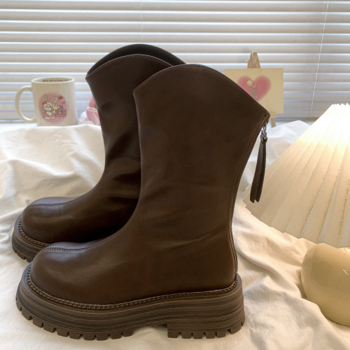 厚底粗跟馬丁靴女2025夏季新款百搭短靴復古英倫風單靴ins潮機車 厚底粗跟馬丁靴女2025夏季新款百搭短靴復古英倫風單靴ins潮機車