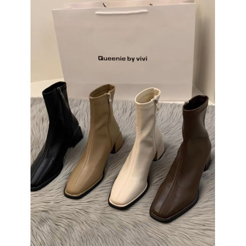 粗跟瘦瘦靴2025新款春秋冬方跟高跟單靴白色小踝靴短靴方頭馬丁靴 粗跟瘦瘦靴2025新款春秋冬方跟高跟單靴白色小踝靴短靴方頭馬丁靴