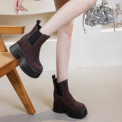 11cm超高跟兩穿褲琯馬丁靴女加絨磨砂秋冬新款厚底松糕內增高短靴
