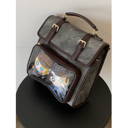 錢一波痛包｜秋冬新款10cm娃包牛仔紋灰棕小食量學院風斜背雙肩包