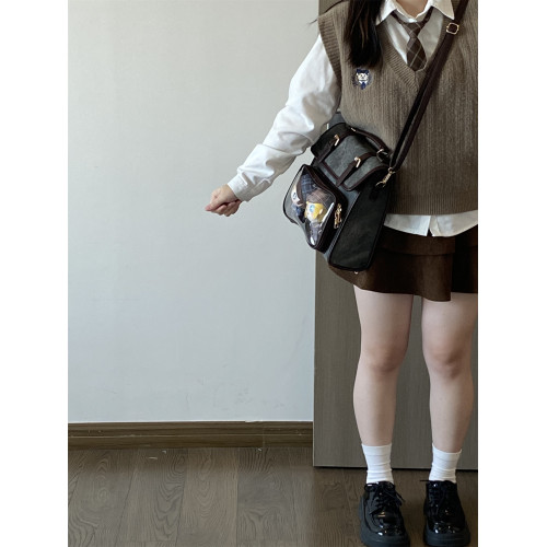 錢一波痛包｜秋冬新款10cm娃包牛仔紋灰棕小食量學院風斜背雙肩包