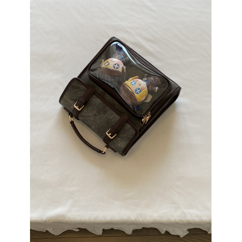 錢一波痛包｜秋冬新款10cm娃包牛仔紋灰棕小食量學院風斜背雙肩包