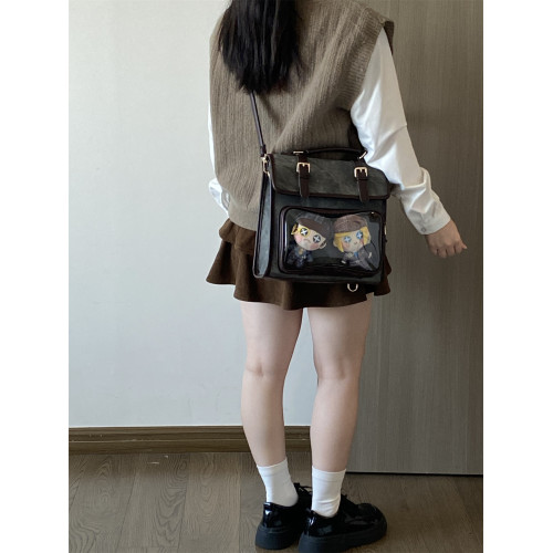 錢一波痛包｜秋冬新款10cm娃包牛仔紋灰棕小食量學院風斜背雙肩包