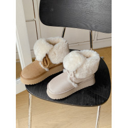 毛毛雪地靴女款2025新款冬季加絨加厚短靴防滑厚底可繙折東北棉鞋