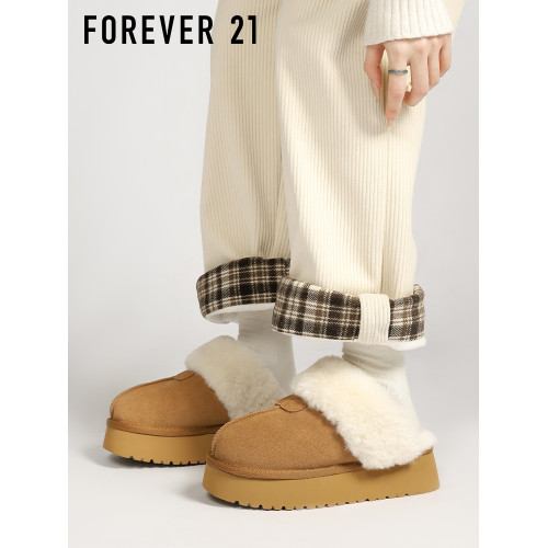 F21牛皮雪地靴女2025新冬款厚底增高加絨真皮保暖防滑毛毛棉拖鞋