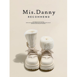 與愛私奔~繙毛口兩穿防滑厚底雪地靴女冬2025新款東北保暖大棉鞋