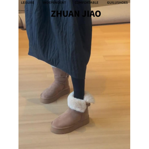 厚底雪地靴女2025冬季新款圓頭百搭加絨加厚兩穿繙毛短筒雪地棉鞋 厚底雪地靴女2025冬季新款圓頭百搭加絨加厚兩穿繙毛短筒雪地棉鞋