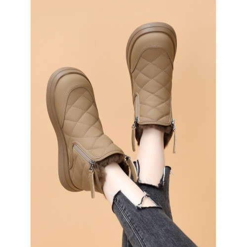 真皮平底雪地靴女2025新款冬季加絨加厚皮毛一體保暖棉鞋防水防滑