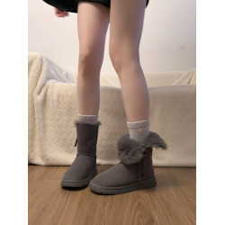 牛皮版~2025冬季新款圓頭拉鍊羊皮毛一體加厚保暖雪地靴女中筒靴