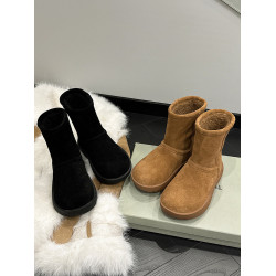 歐洲站雪地靴女2025冬季新款三角標短靴歐貨真皮厚底加絨加厚棉鞋