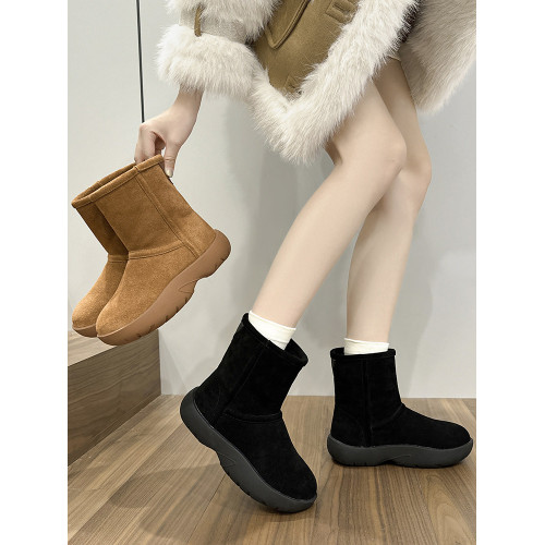 歐洲站雪地靴女2025冬季新款三角標短靴歐貨真皮厚底加絨加厚棉鞋