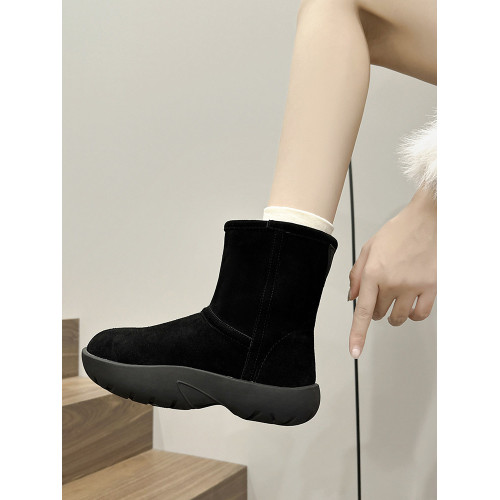 歐洲站雪地靴女2025冬季新款三角標短靴歐貨真皮厚底加絨加厚棉鞋