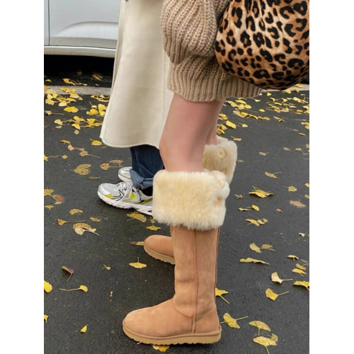 MaxFax長筒雪地靴女2024新款加絨加厚東北棉鞋厚底兩穿過膝長靴冬