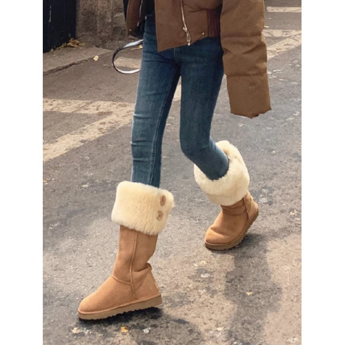 MaxFax長筒雪地靴女2024新款加絨加厚東北棉鞋厚底兩穿過膝長靴冬