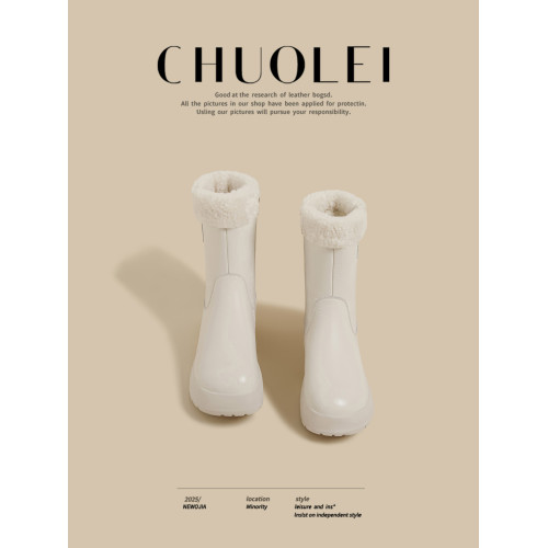 頭層牛皮百搭冬季新款厚底加絨短筒棉鞋女白色防滑保暖時尚雪地靴