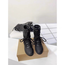 羊毛版~新款一腳蹬圓頭綁帶羽絨雪地靴女防水保暖羊毛中筒棉靴女