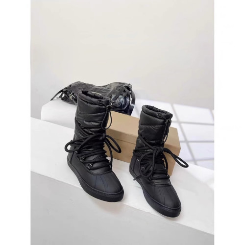 羊毛版~新款一腳蹬圓頭綁帶羽絨雪地靴女防水保暖羊毛中筒棉靴女