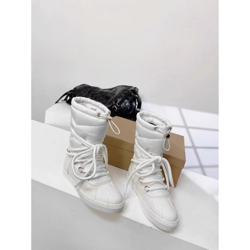 羊毛版~新款一腳蹬圓頭綁帶羽絨雪地靴女防水保暖羊毛中筒棉靴女