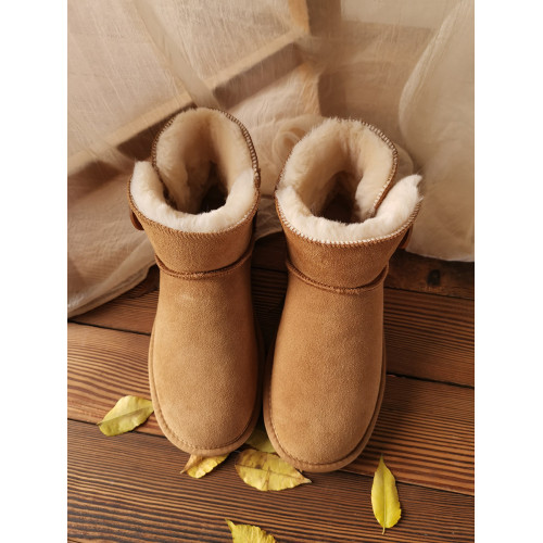 雪地靴女款大碼真牛皮一粒釦加厚絨保暖東北棉鞋防水短筒34碼41碼