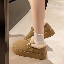 巨好看的厚底雪地靴女2025新款加絨保暖一腳蹬勃肯鞋冬季毛毛棉鞋