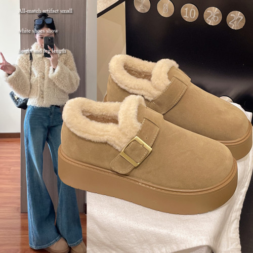 巨好看的厚底雪地靴女2025新款加絨保暖一腳蹬勃肯鞋冬季毛毛棉鞋