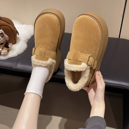 巨好看的厚底雪地靴女2025新款加絨保暖一腳蹬勃肯鞋冬季毛毛棉鞋