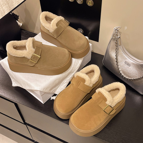 巨好看的厚底雪地靴女2025新款加絨保暖一腳蹬勃肯鞋冬季毛毛棉鞋