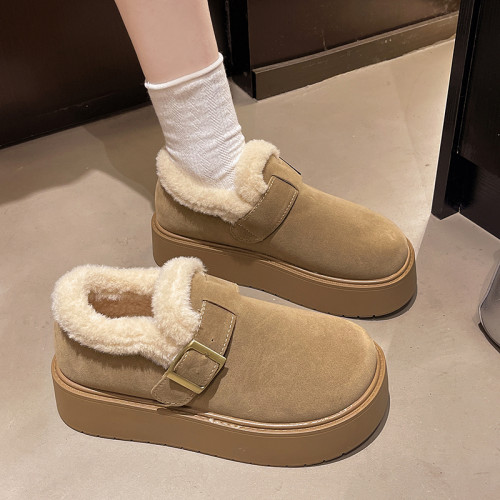 巨好看的厚底雪地靴女2025新款加絨保暖一腳蹬勃肯鞋冬季毛毛棉鞋