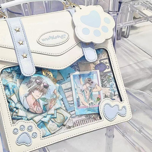 原創日常百搭透明斜背二次元徽章吧唧痛包女雙肩三背【熊熊總督】