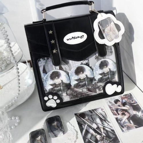 原創日常百搭透明斜背二次元徽章吧唧痛包女雙肩三背【熊熊總督】