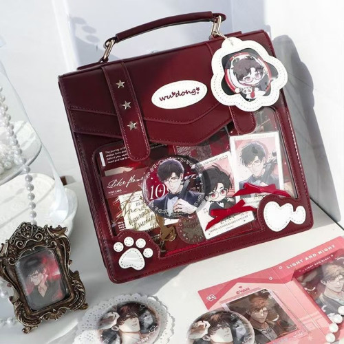 原創日常百搭透明斜背二次元徽章吧唧痛包女雙肩三背【熊熊總督】