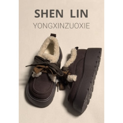 復古可愛蝴蝶結加絨勃肯鞋女2026冬新款厚底增高保暖毛毛鞋雪地靴